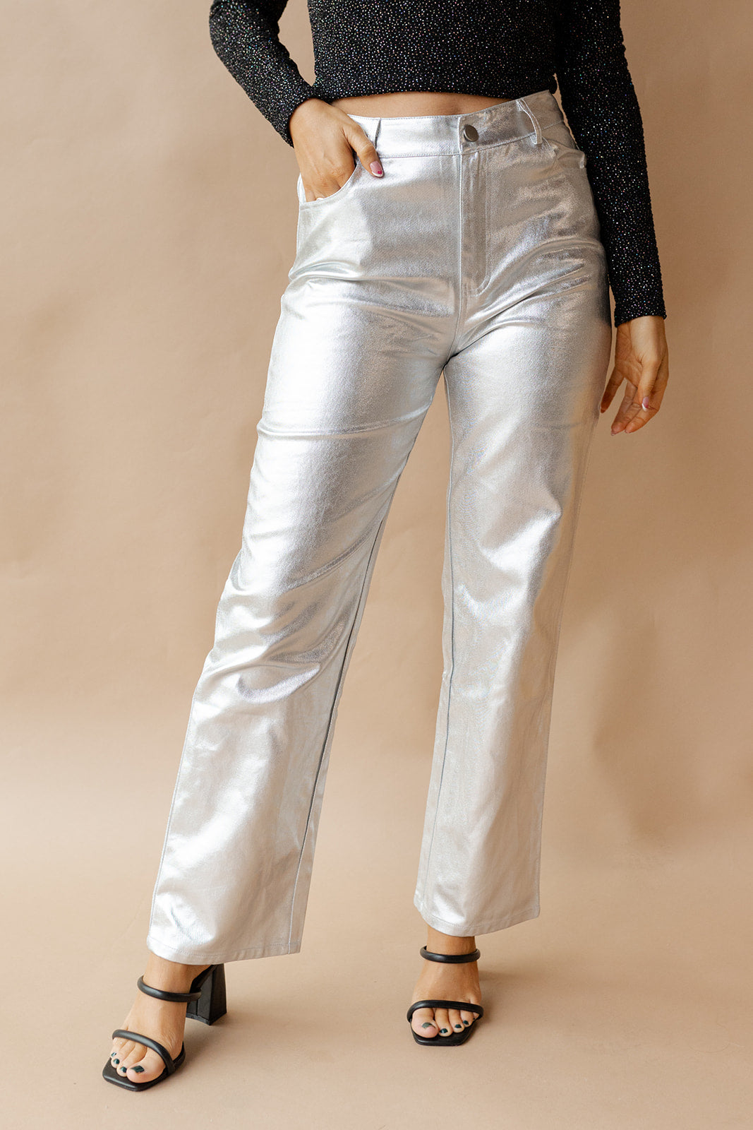 metalic denim pants